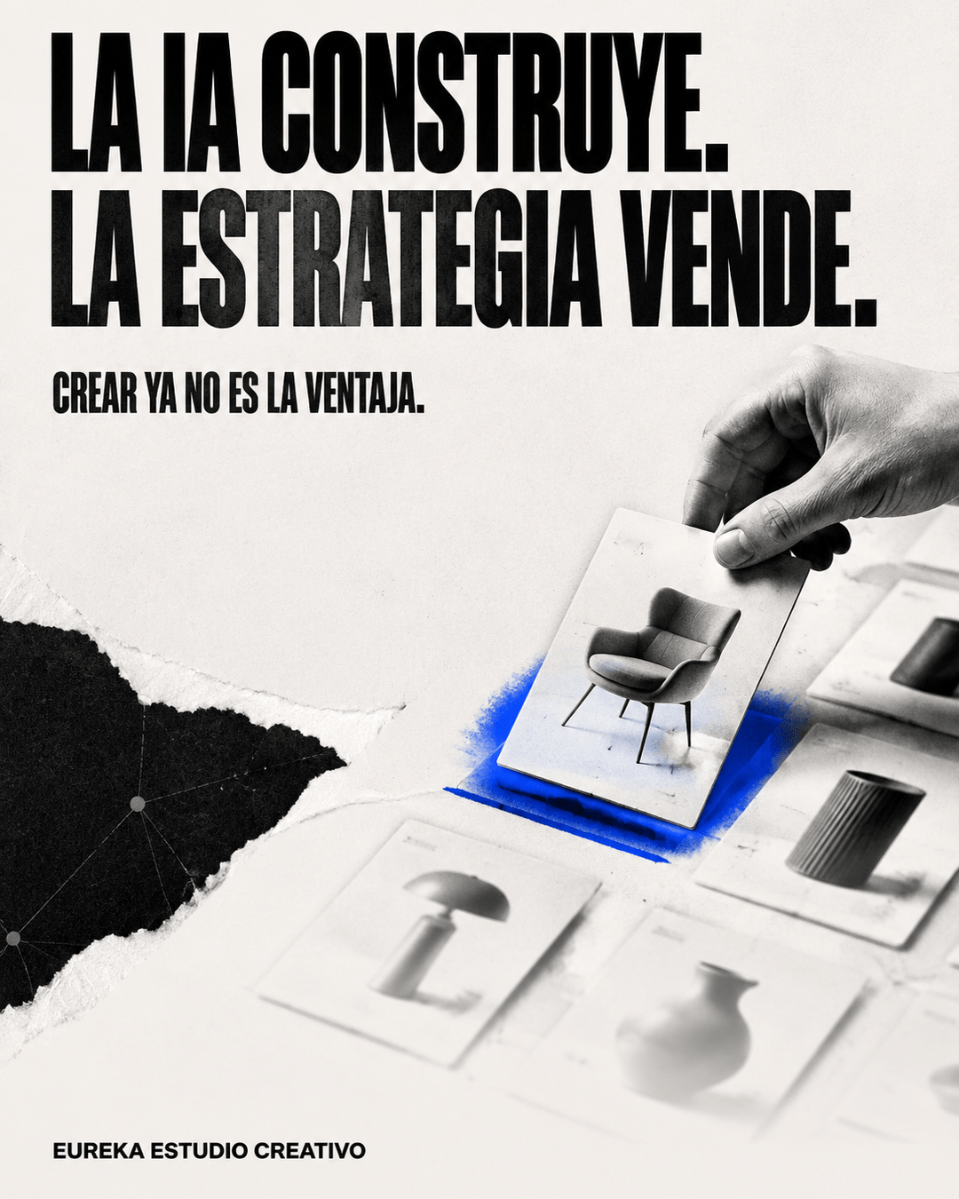 Cartel para redes generado por el agente de IA de Eureka: la IA construye, la estrategia vende